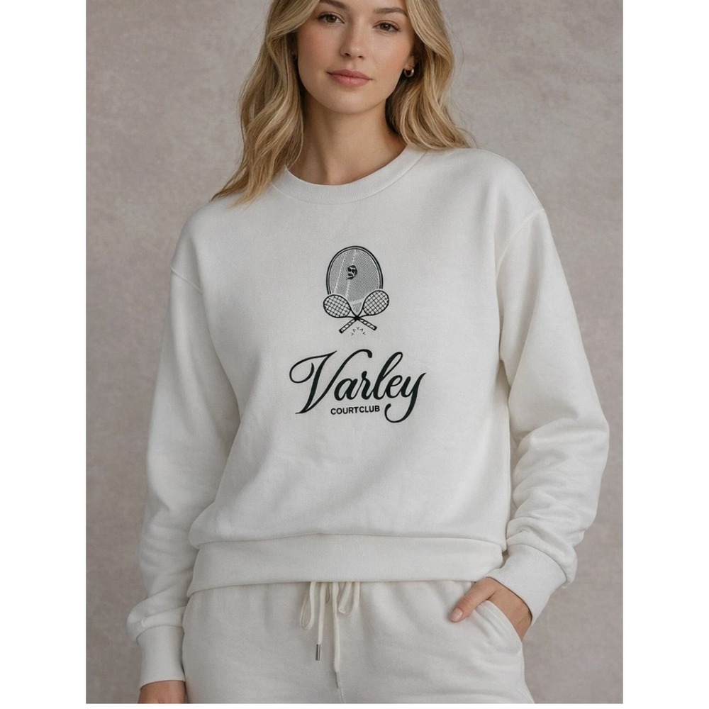 Varley White DoubleSoft Rasco Namesake Tennis Sweatshirt VAR02476 Medium